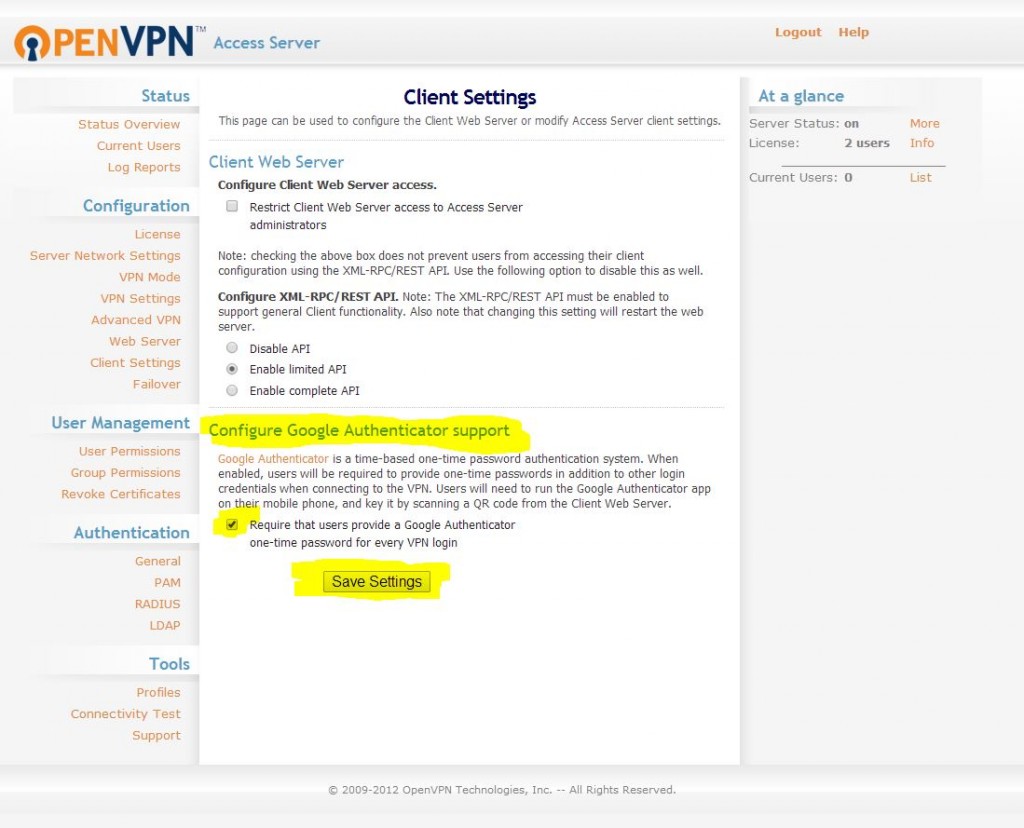 OpenVPN Google Authenticator Settings
